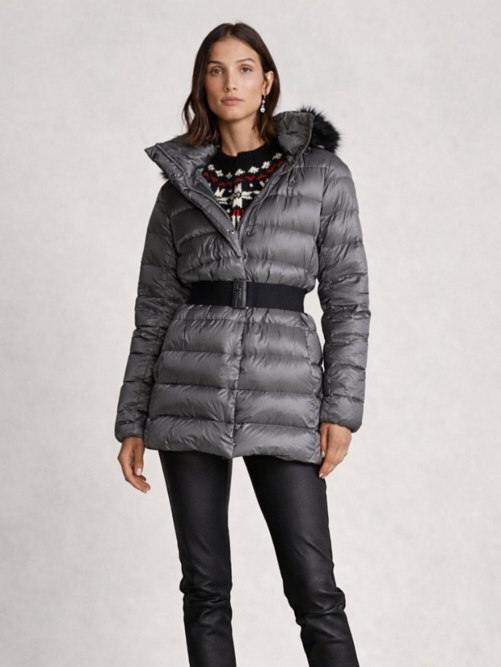 Ralph Lauren Polo Quilted Belted Water‎ Repellent Down Puffer Coat w/Fur Hood